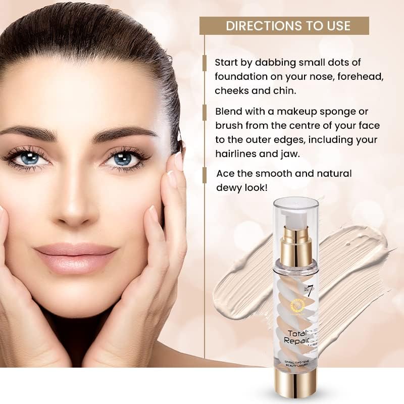 Image of PREMIUM 7 in 1 Total Repair Liquid Foundation | Full Coverage, Oil Free Comes with Primer, Concealer, Moisturizer, CC Cream for Smooth and Radiant Skin | Foundation for Face Makeup (01 - Ivory, 50g) SH-7711