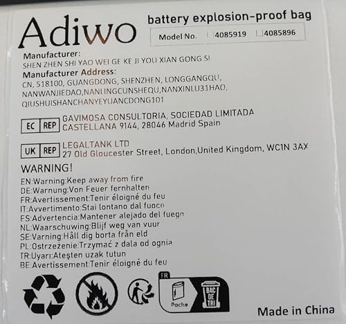 Adiwo Ebike Battery Bag, Fireproof, Explosion-Proof Lipo Safe Bag,Extra Large Battery Safety Box, including fastener, zip, cable guide for storage, transport, charging case - Image 10