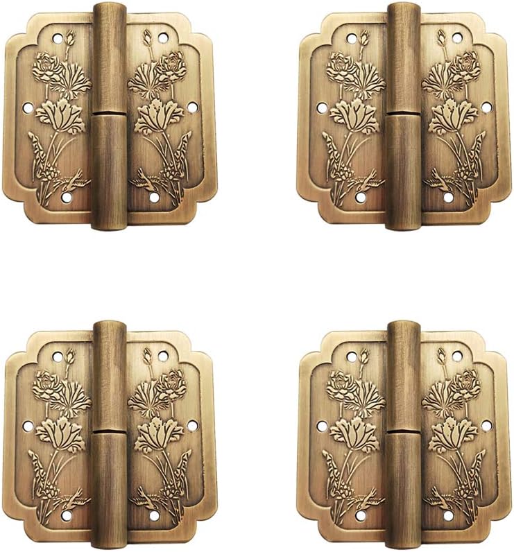 4Pcs Antique Brass Visible Small Hinges, 2x2 Inches Furniture Cabinet Drawer Double Door Removable Hinges