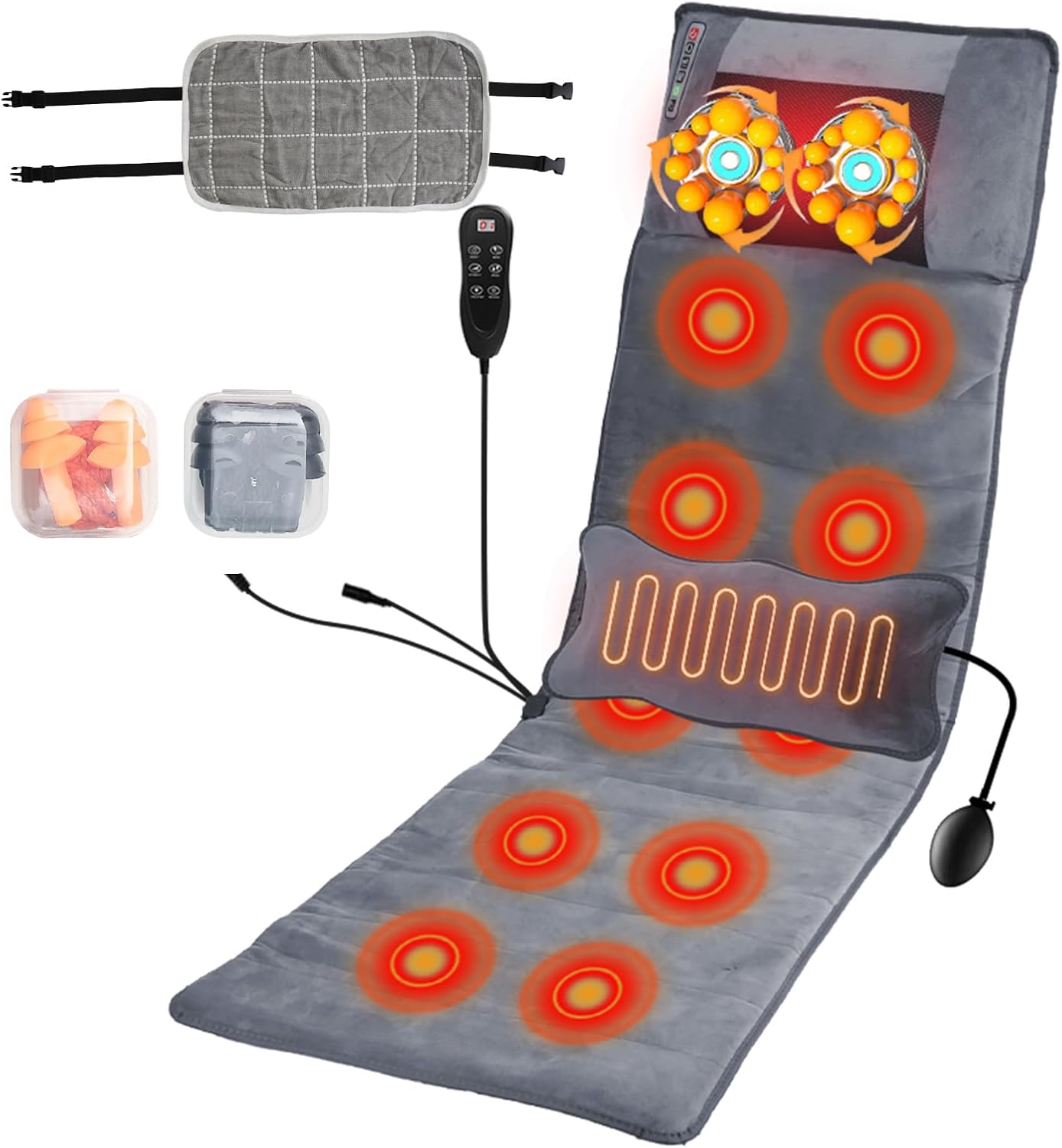 KOCASO Full Body Electric Massage Mat with Heat Vibration-53.14 * 19.68 inch Massage Pad Back Massage Mattress Chair Pad with Neck Pillow with 10 Vibration Motors Timer for Home Office (Advanced)