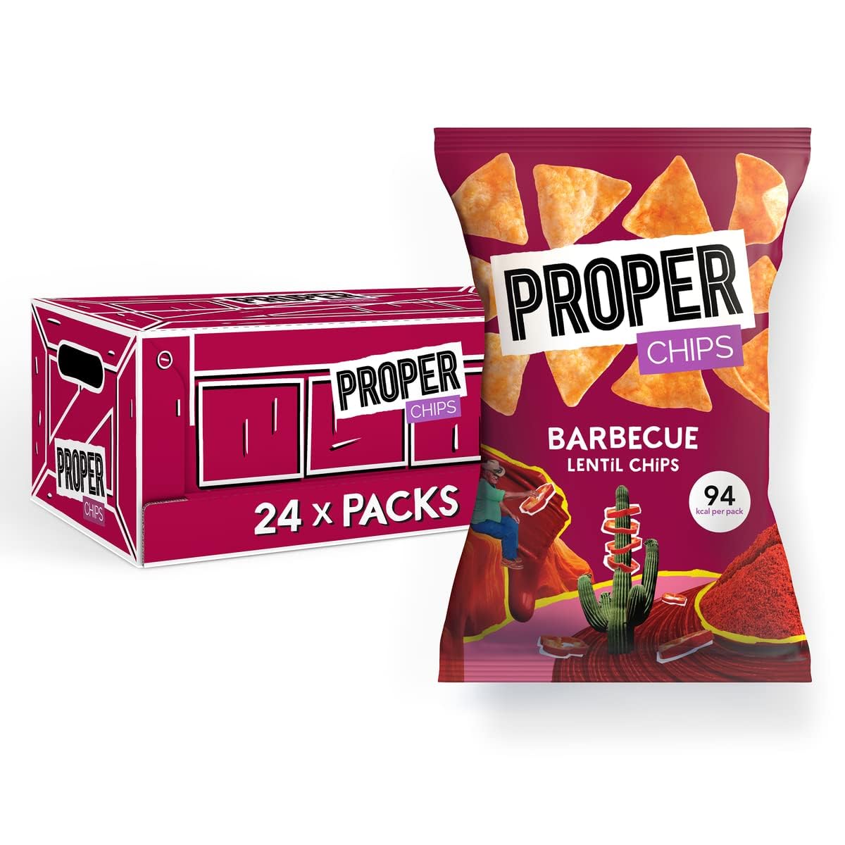 Properchips Crunchy Lentil Crisps 24 Bags x 20g Satisfyingly Healthy Snacks (BBQ Barbeque)