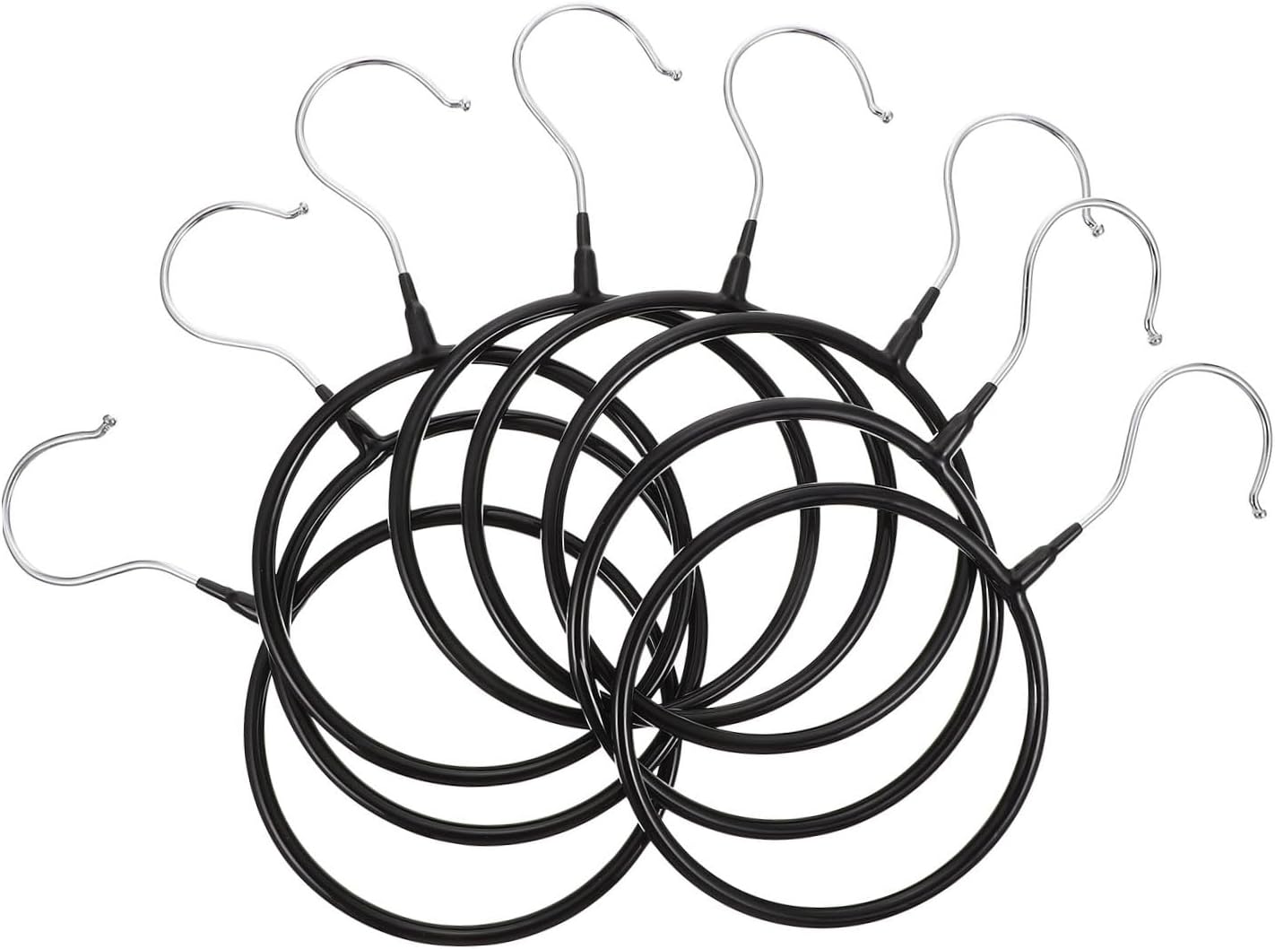 8pcs Black Iron Scarf Holder and Tie Hanger Rack with Non-Slip Coating, Large Multi-Functional Round Rings Organizer for Closet Shawls Storage