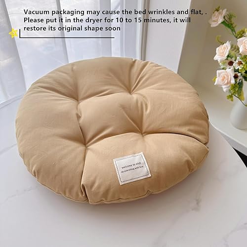 Miniatura 2 de Paquete de 2 cojines redondos y suaves de 15.7 pulgadas para gatos y perros, para casa y perca, acolchado (caqui)