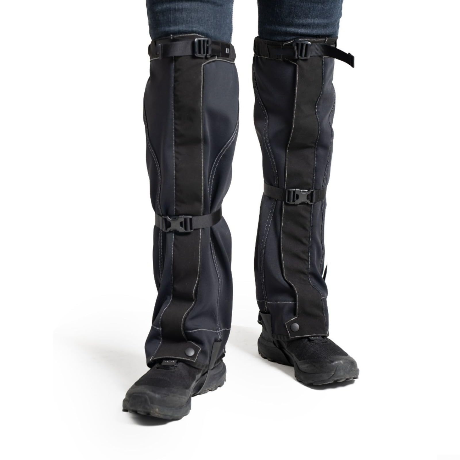 Guêtres de randonnée coupe-vent doublées en polaire pour homme et femme, protection des jambes chaudes pour ski, escalade, course à pied, noir