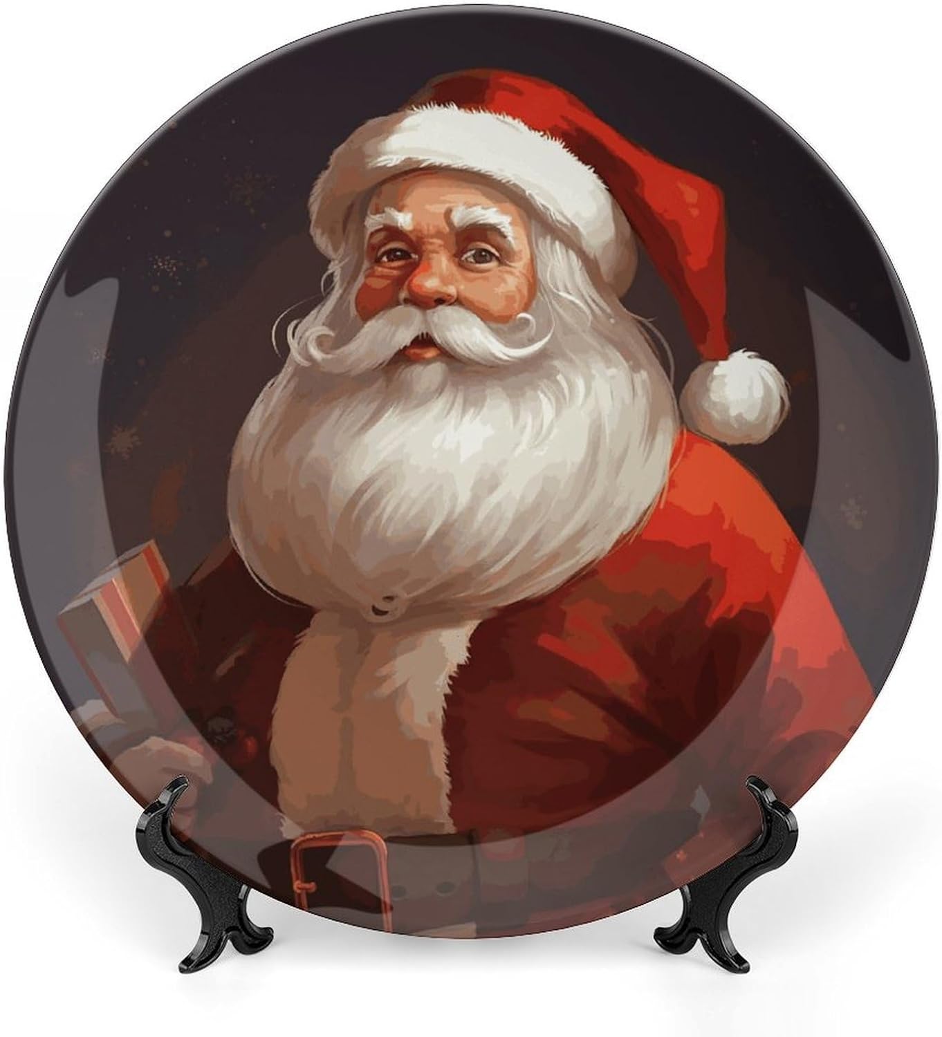 Santa Claus Bone China Decorative Plate with Display Stand, Ceramic Ornaments Plate for Wall Hanging, Personalized Porcelain Plates for Office, Living Room 8inch