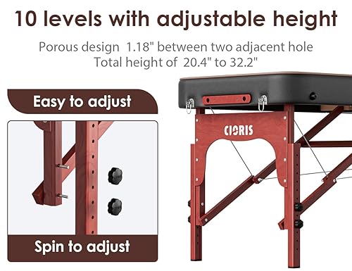 Miniatura 9 de CLORIS Mesa de masaje profesional de 84 pulgadas, portátil, 3 plegables, ligera, para salón facial, spa, cama de tatuaje, altura ajustable con bolsa