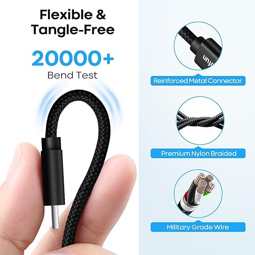 Miniatura 4 de CLEEFUN Cable USB tipo C de 20 pies de largo, USB A 2.0 a USB C, cable de carga trenzado de nailon compatible con Samsung Galaxy Note, L-G, Mo-to,
