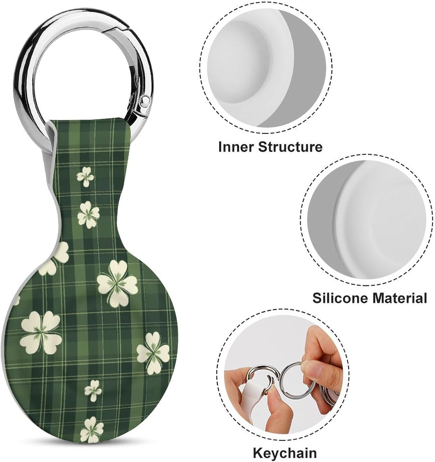 Green Plaid Checkered Shamrocks Funny Cover Compatible with AirTag Case Protector GPS Tracker Holder with Keychain