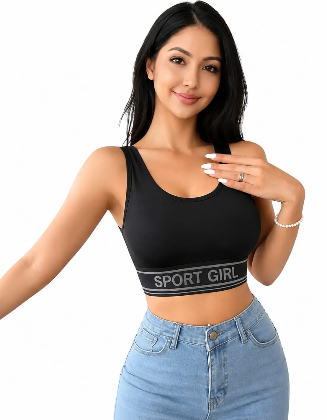 Sport Girl Sports Bra for Gym & Yoga, Wireless Push Up 204 Black-picture-53