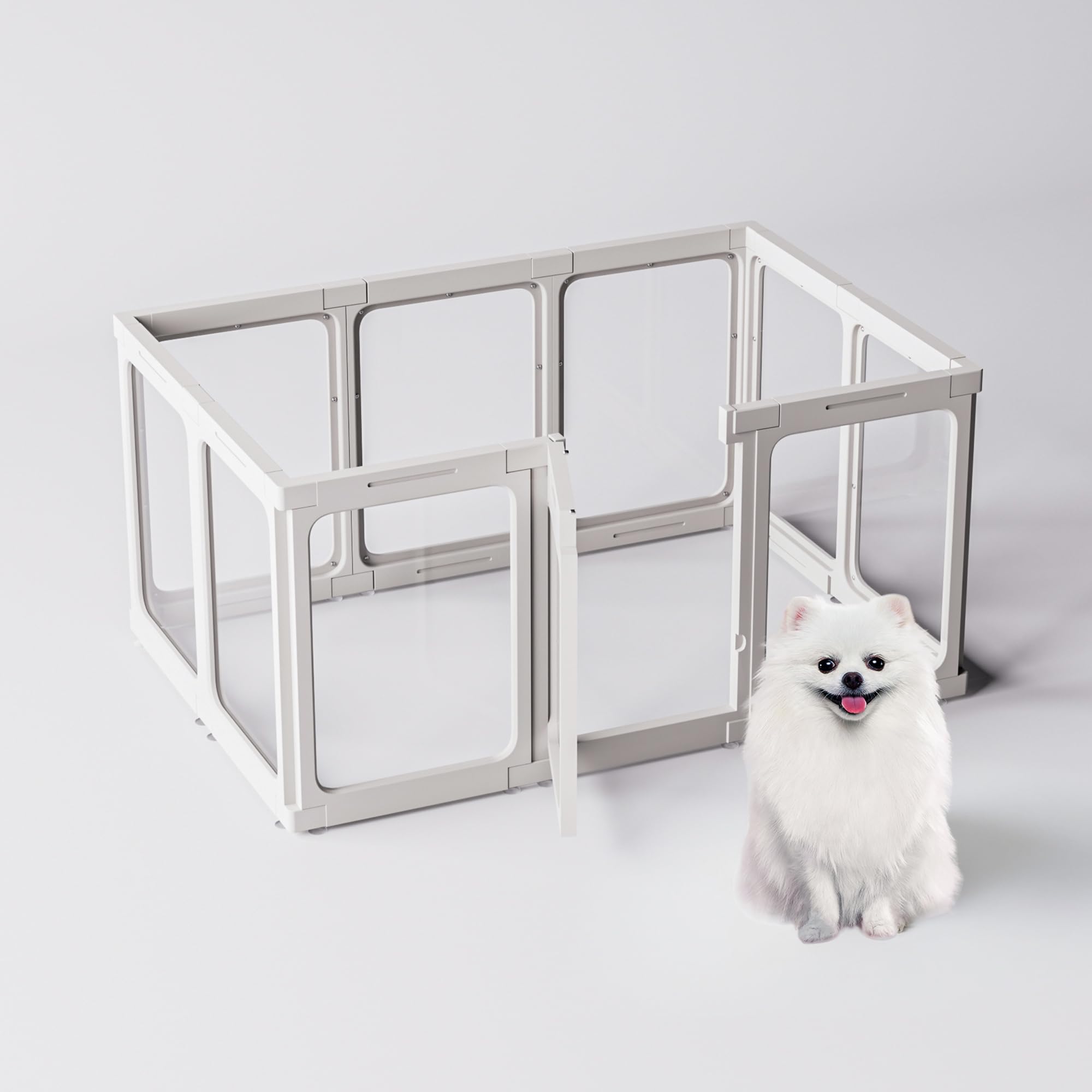 Jalove Acrylic Dog Playpen Indoor, 24'' H Plastic Pet Playpen with Door, Clear Pet Play Pen for Puppy Cat Rabbit Ferret, Easy Assemble Dog Pen, Preferable for Small Cage, White 10 PCS