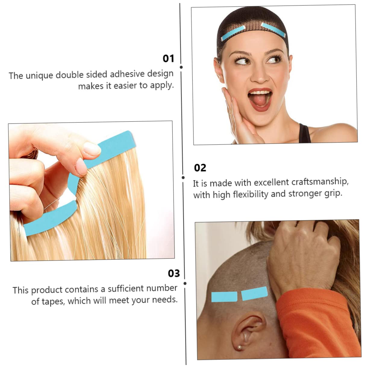 HAKIDZEL Hair Extension Tapes 6 Sheets Double-Sided High-Grade Pu for Natural Hair Waterproof Gentle Removal