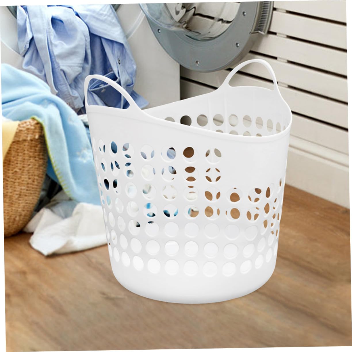 Cesto Bucato Sporco in PE Bianco 40l, Leggero, Traforato
