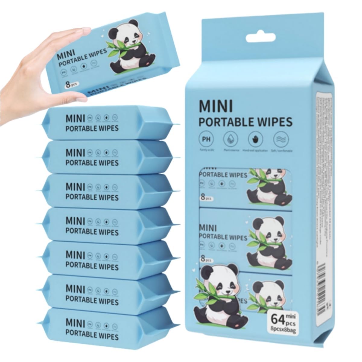 BIRDLINE Mini Wet Wipes For Baby & Adult | Disposable & Travel Pocket Essentials Water Tissue Pack | Handkerchief Wet Tissue For Face & Body | Soft Cleansing Baby Wipes | Alcohol & Fragrance Free | Soft Texture (64 Wipes).-image-14