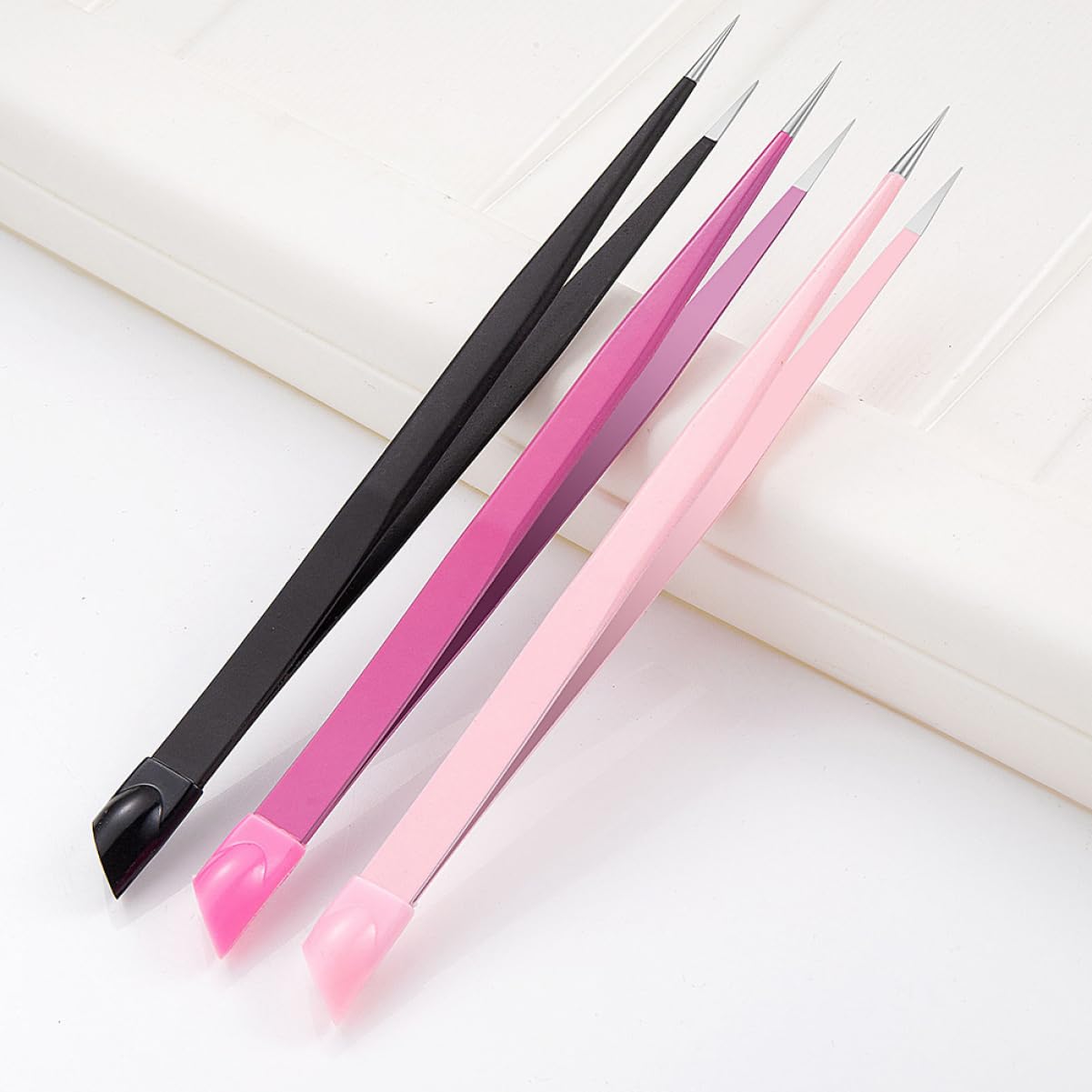 FRCOLOR 5 Set Pinzette Doppio Estremità Per Nail Art E Estensioni Design Inossidabile Pressione Per Adesivi Per Donne E Professionisti 3 Pezzi*5