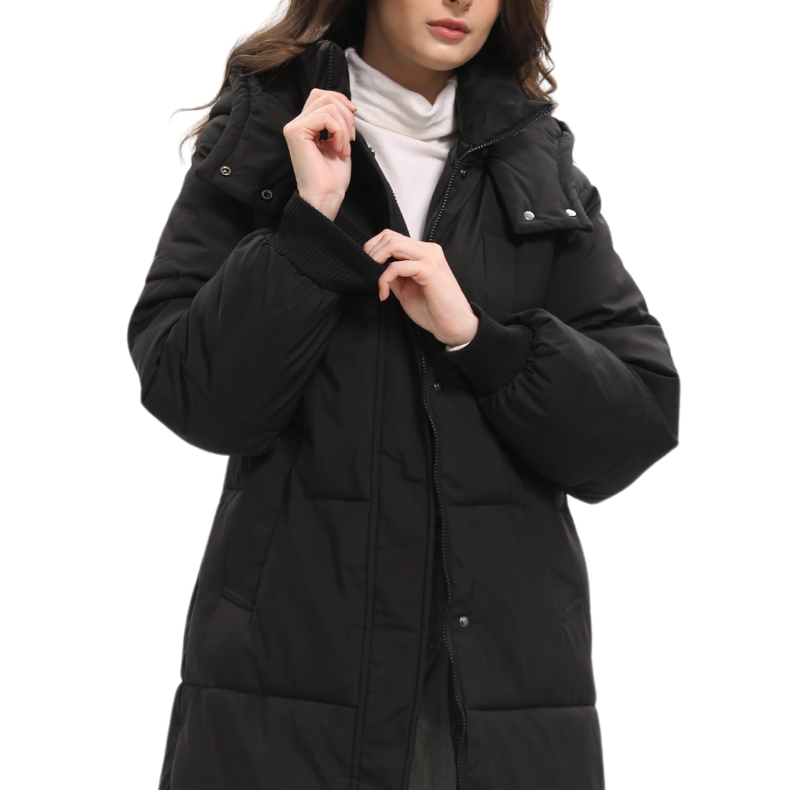 PUFFIT Damen Winter Mantel mit Kapuze Warmer Wasserdicht Lang Jacke Steppmantel Female