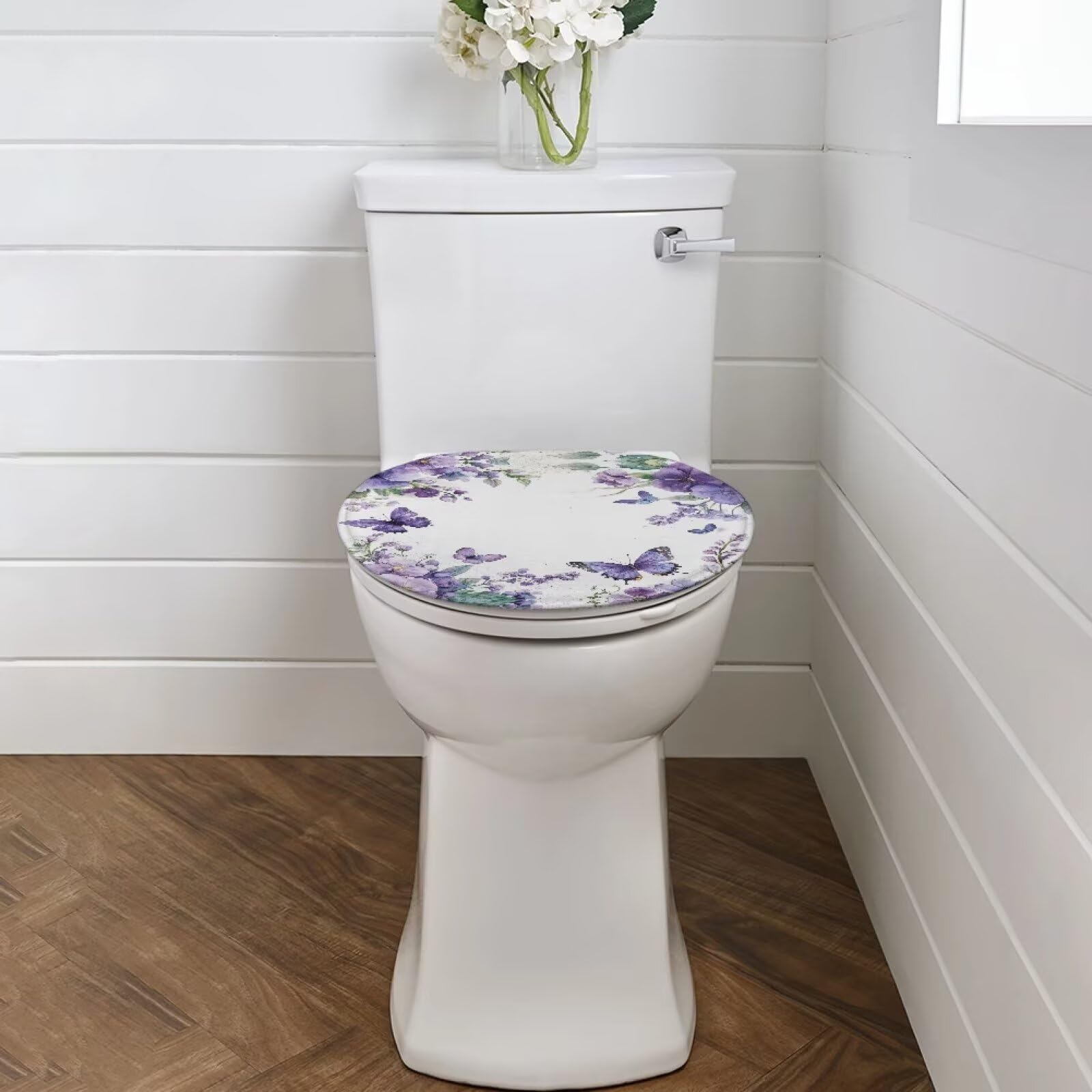 Cugasmaru Elongated Toilet Lid Cover Butterfly Purple Toilet Lid Covers for Bathroom 17 X 14 inches Standard Fits Most Round Elongated and Oblong Lids Accessories Decor