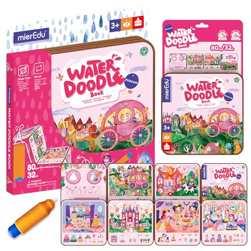 mierEdu Magisches Wassermalbuch Prinzessin – Zaubermalbuch für Kinder ab 3 Jahren mit Wasserstift – Malen mit Wasser ohne Flecken – Märchenhaftes Wasser Spielzeug für unterwegs