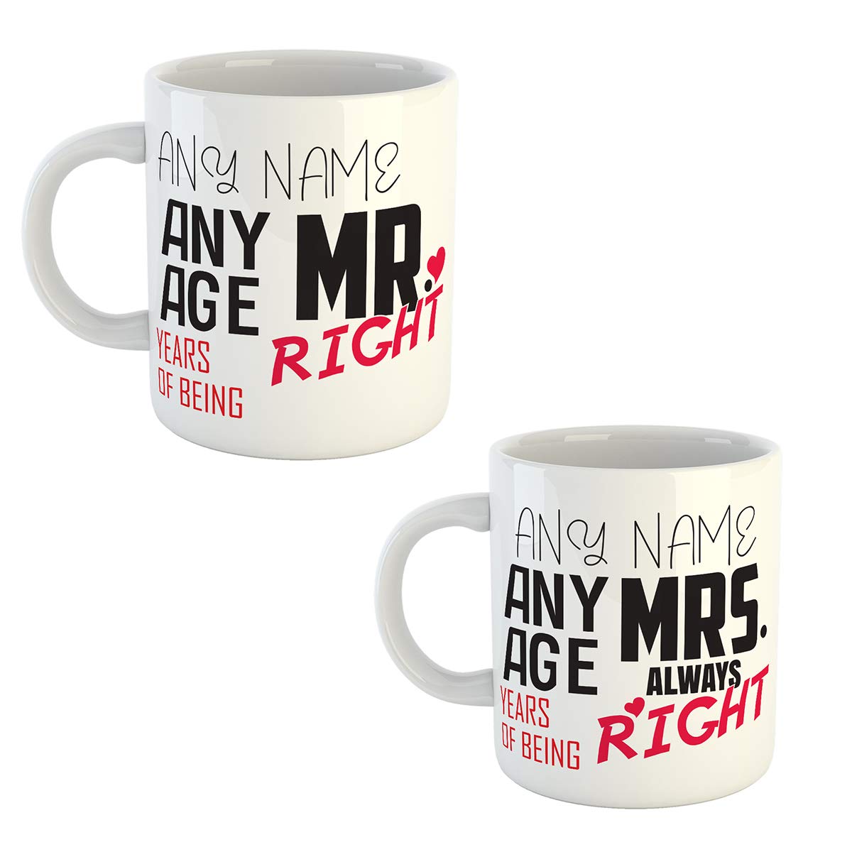Gift Hub - Mr and Mrs Personalised Mugs for Any Wedding Anniversary, Gift for Couple, Customised Name Gift for Celebration of Mom and Dad's Anniversary- Set of 2