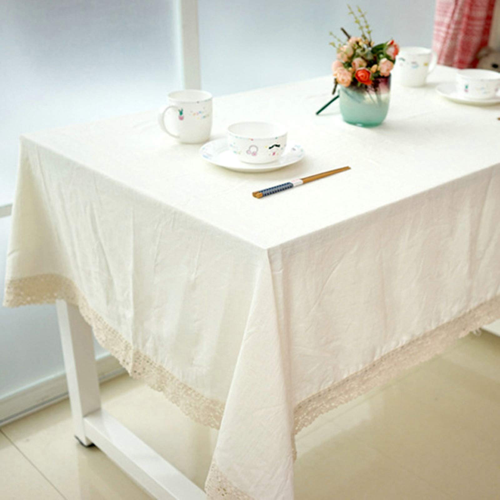 Nappe coton picnic et décoration de table bohème chic en dentelle beige