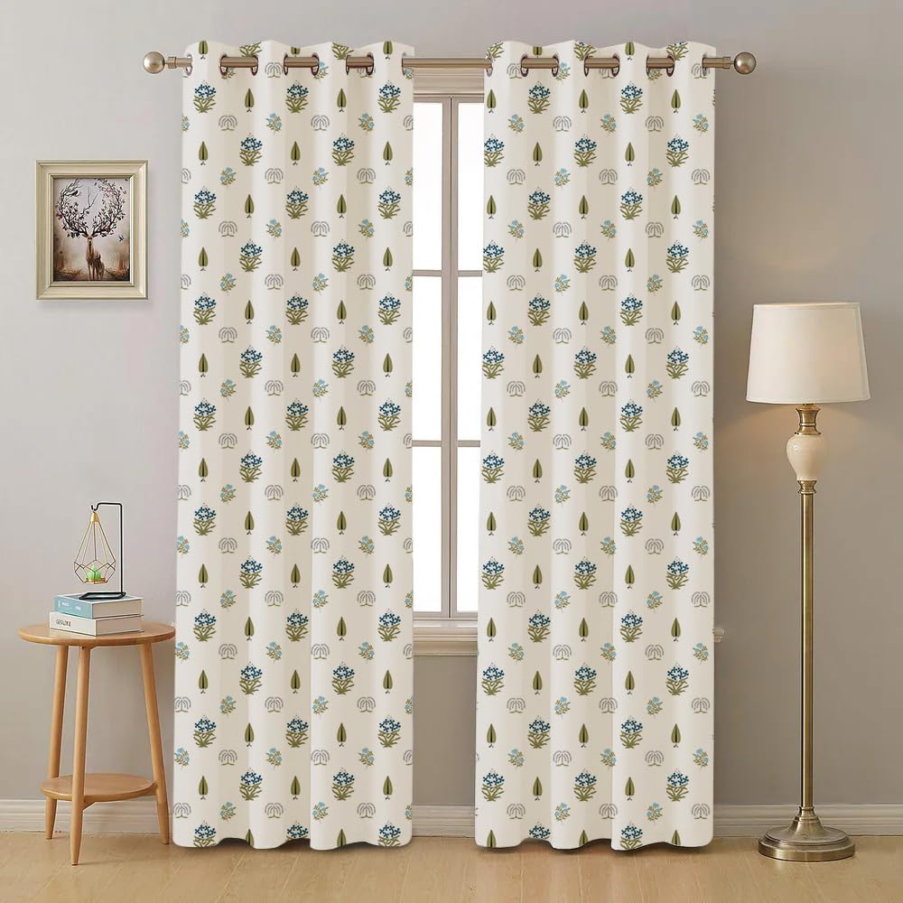 Urban Space 100% Cotton Semi Sheer Curtains for Door, 60-65% Light-Filtering Cotton Curtains 8 Feet Long Set of 2 with Eyelets and Tieback (Calico Blue, Door - 8 Feet X 4 Feet) (B0BX4G1YFX) Amazon Price History, Amazon Price Tracker