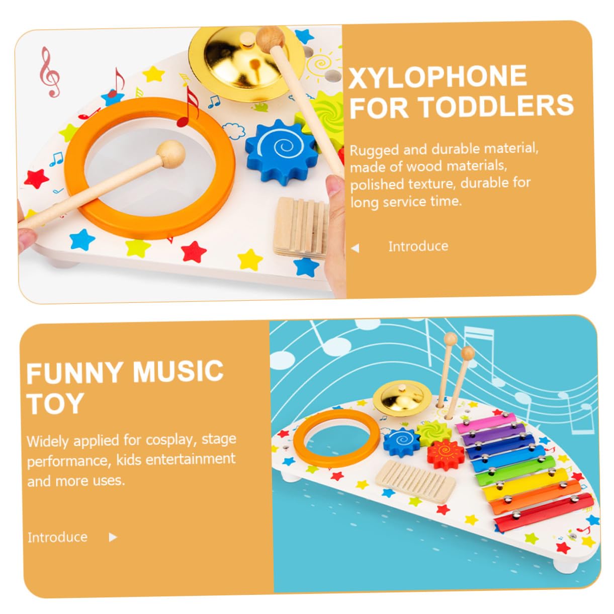 HANABASS Percussioni in Legno per Ragazzo Ragazza Strumento Musicale Xylophone Gioco Educativo per Sviluppo Ritmo e Socialità