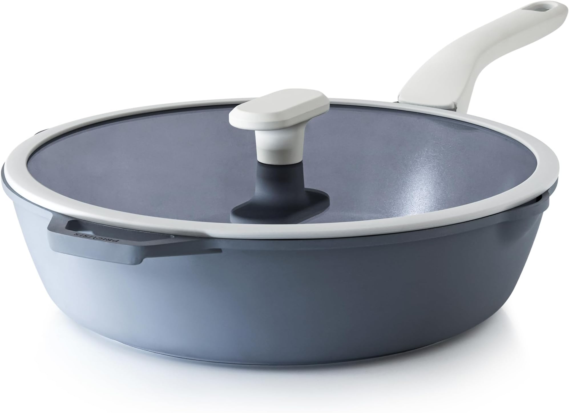 PRICUSIS Ceramic Nonstick Deep Saute Pan with Lid, 10/12 Inch Non Toxic Pans with Double Pour Spout, Helper Handle and Lid, Metal Utennsil Safe, Dishwasher Safe, (12 Inch, Gray)