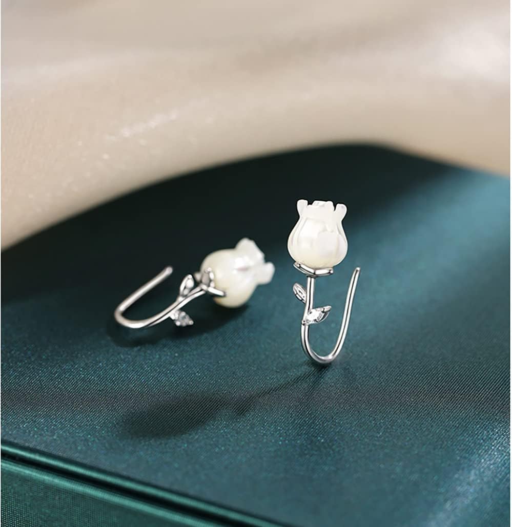 Reffeer Solid 925 Sterling Silver Flower Crawler Cuff Earrings Wraps for Women Teens Flower Wrap Earrings Climber - Image 5