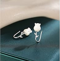 Vista 5 de Reffeer Aretes de plata de ley 925 maciza con diseño de flores para mujer