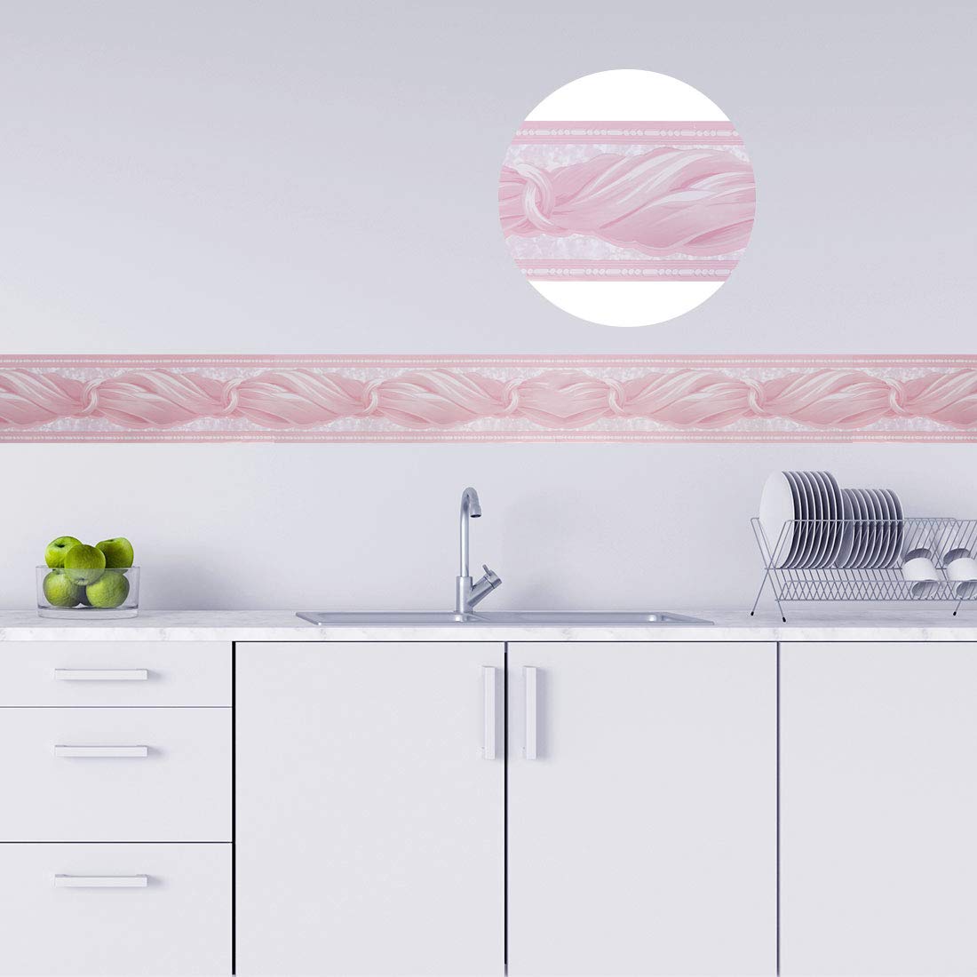 Sourcingmap - Cenefa de papel de pared autoadhesiva, revestimiento de PVC, bordes de suelo para cocina, baño, dormitorio, decoración de pared de papel 3.94 pulgadas por 32.8 pies, rosa, Wave Pattern