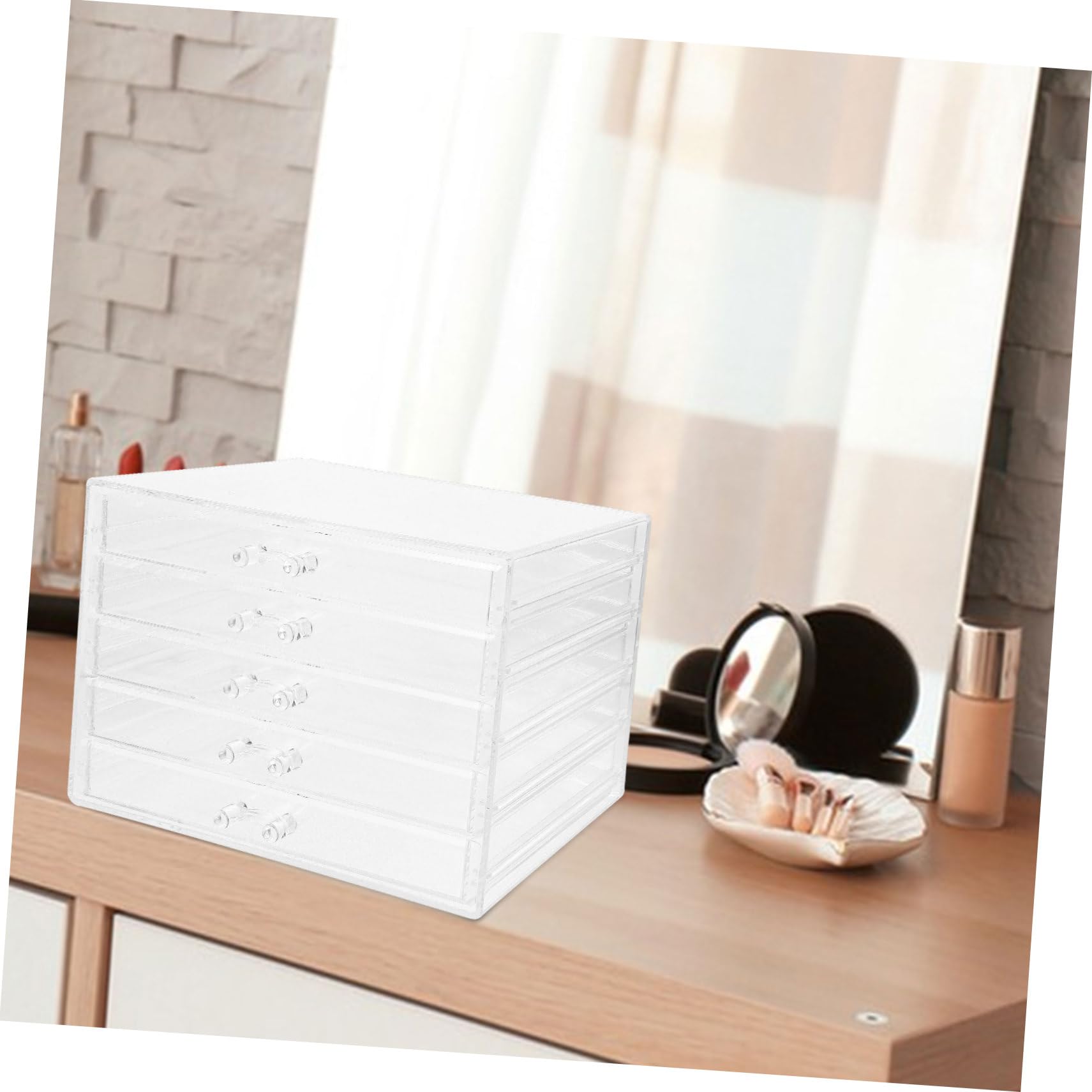 ULTECHNOVO Organizer per Trucchi e Gioielli in Acrilico con 5 Cassetti, Design Versatile e Facile da Pulire, per Piano Tavolo