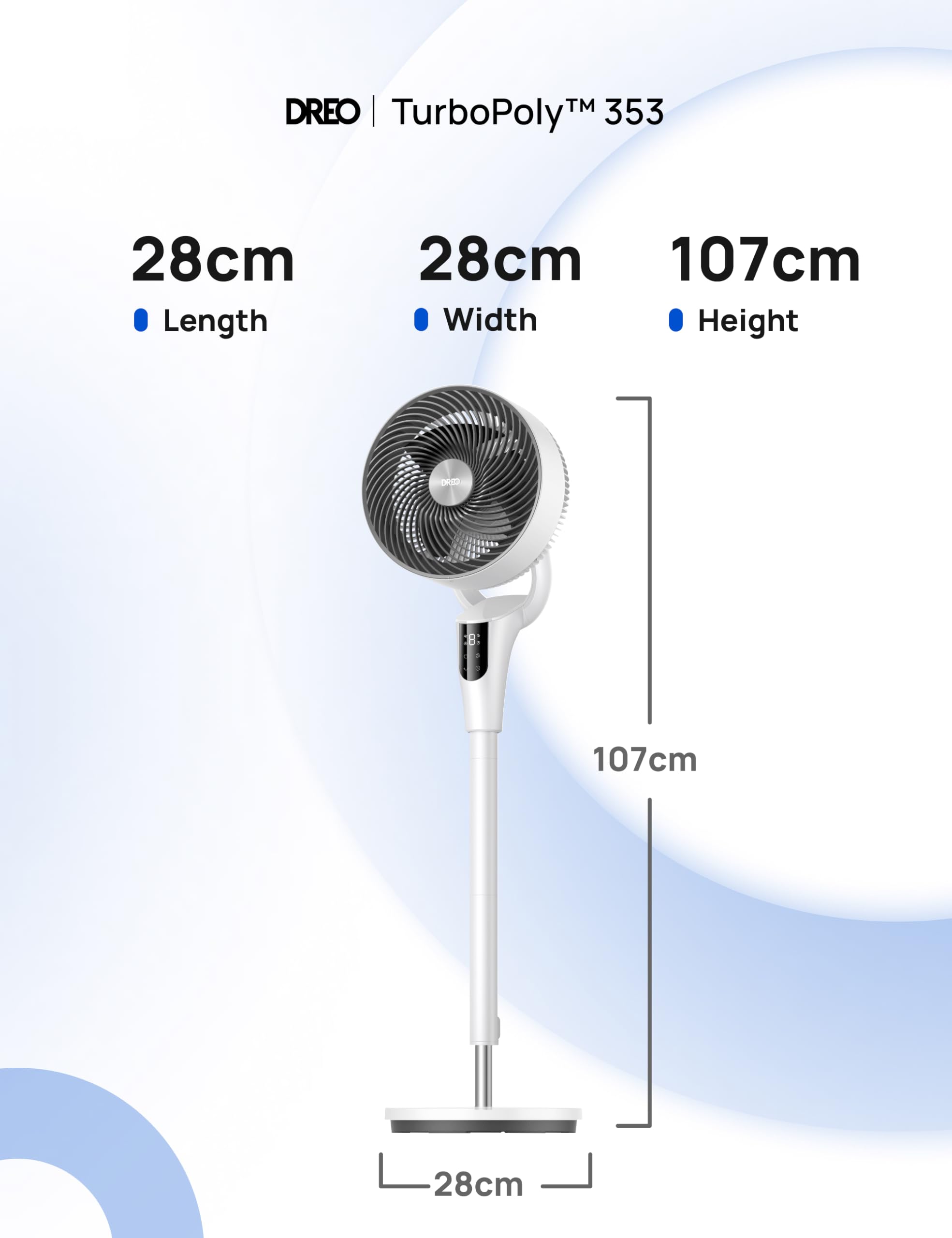 DREO Ventilateur sur Pied Silencieux pour Chambre [Amélioré], Flux d’Air 27m, 20dB, Oscillation 90°, Moteur DC, 8 Vitesses, 3 Modes, Hauteur 96–106 cm, Minuterie 8H, Inclinaison 105°