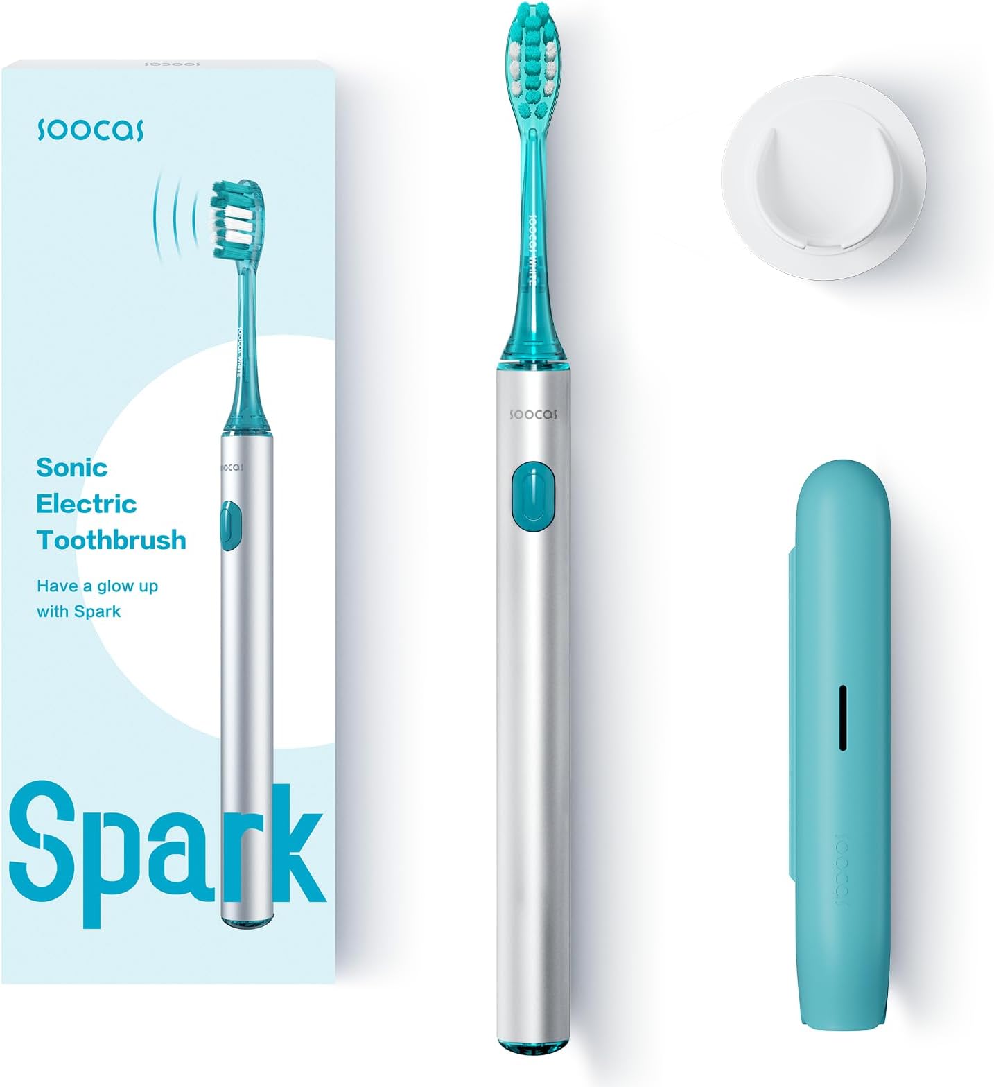 SOOCASSpark Electric Toothbrush for Adults and Kids, Mini Travel Sonic Toothbrush with 5X Cleaning Effect, Fast USB-C Charge 2 Hours for 40 Days, Ultrasonic Toothbrush with Metal Handle