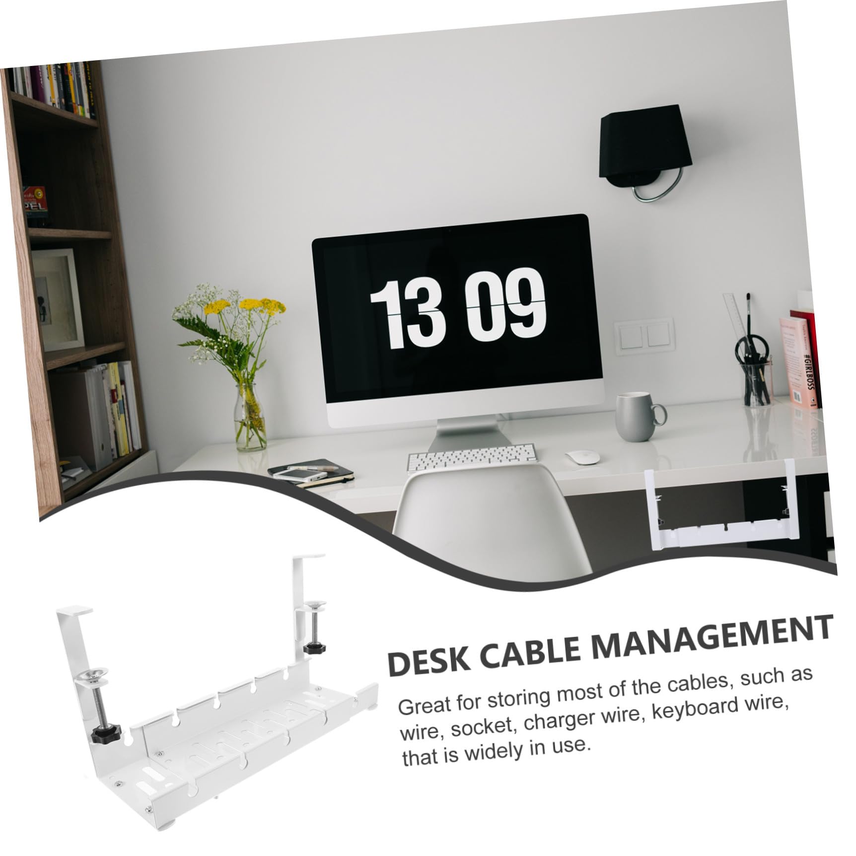 DOITOOL Organizador de Cables Debajo del Escritorio, Bandeja de Acero al Carbono Blanco, Ligera y Resistente, para Oficina y Almacenamiento de Cables