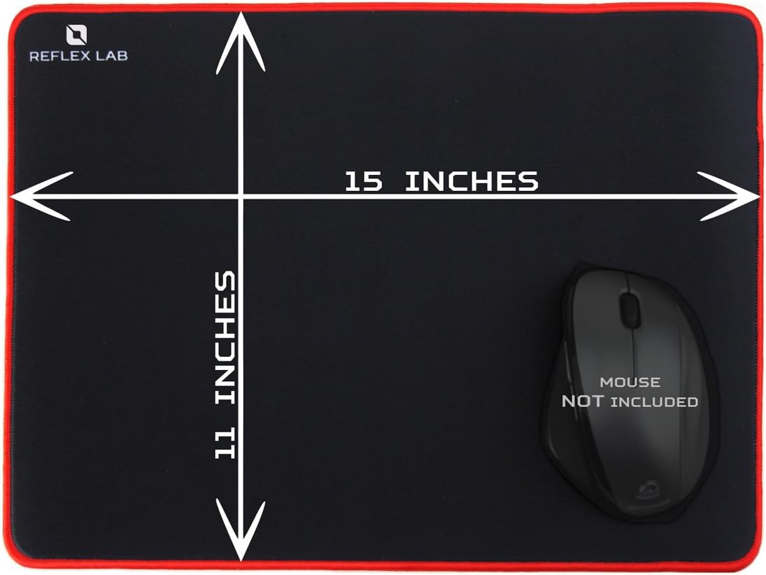 Reflex Lab Large Gaming Mouse Pad Mat, Stitched Edges, Waterproof, Ultra Thick 5mm, Silky Smooth- XL Mousepad 15”x11” Red