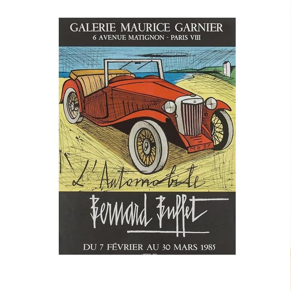Poster Bernard Buffet d'art mural de voiture rouge sur toile moderne 40x60cm sans cadre