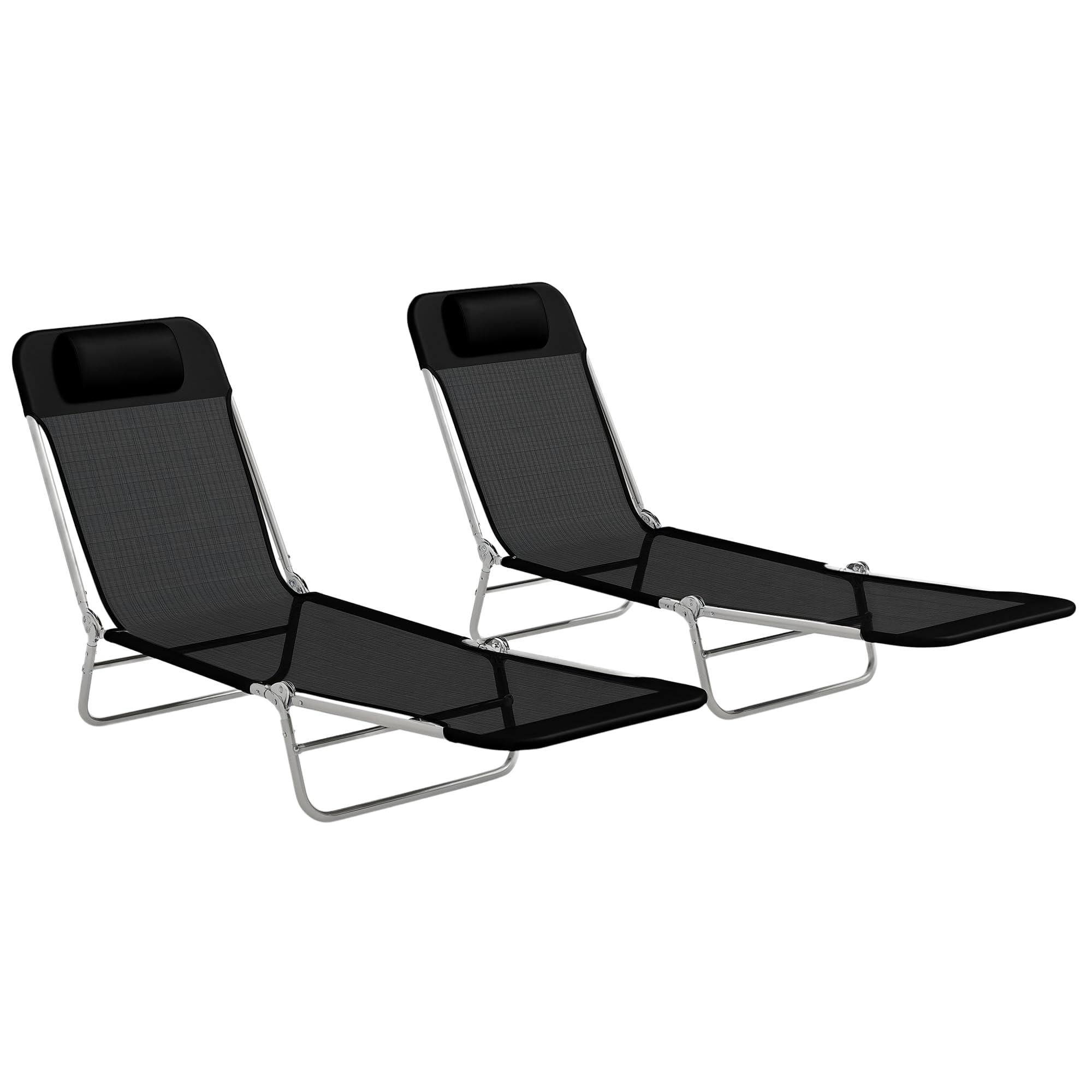 Outsunny Outdoor Foldable Sun Loungers Set of 2, Adjustable Backrest Garden Recliner Sun Lounger Chair with Headrest Pillow, Black โ image 1