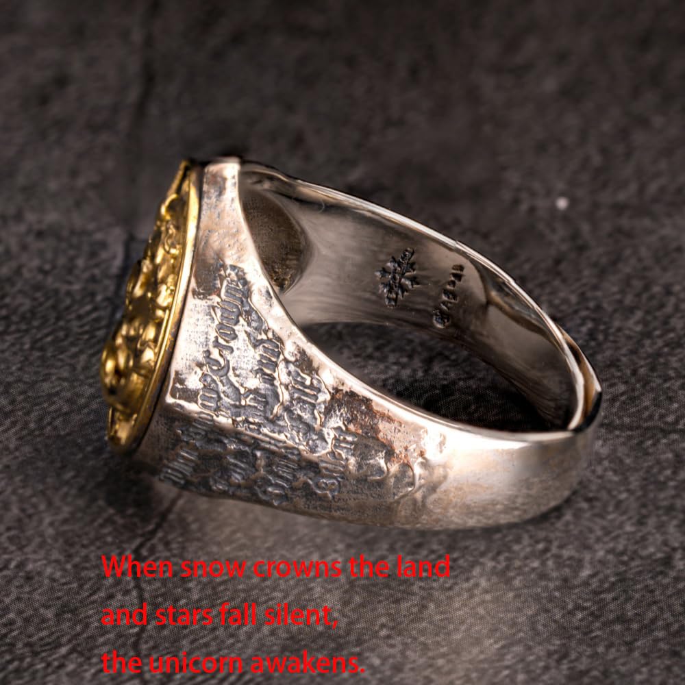 Anillo de unicornio de plata de ley 925 de dos tonos para hombre, abierto y ajustable