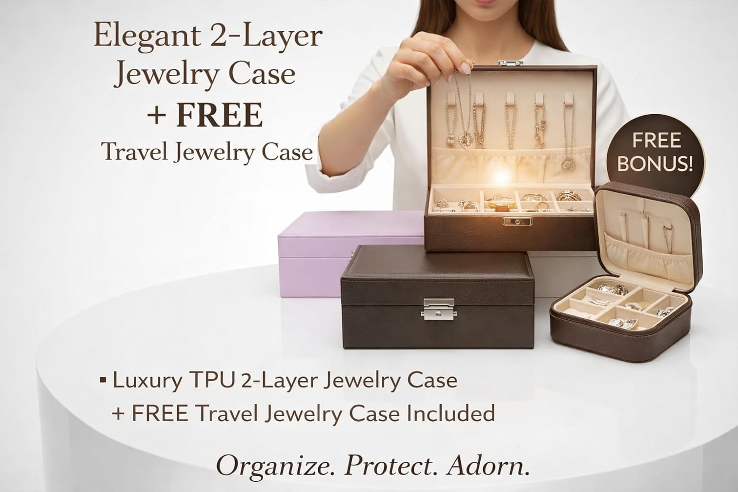 2-Layer Elegant, Modern Jewelry Case (Midnight Espresso)