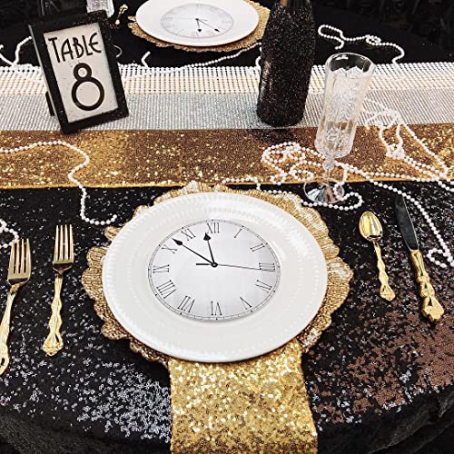 Image of B-COOL Black Tablecloth Round Party Decorations: 90 Inch Tablecloth Sequin Overlay Glitter Fabric for Indoor and Outdoor Gathering Parties