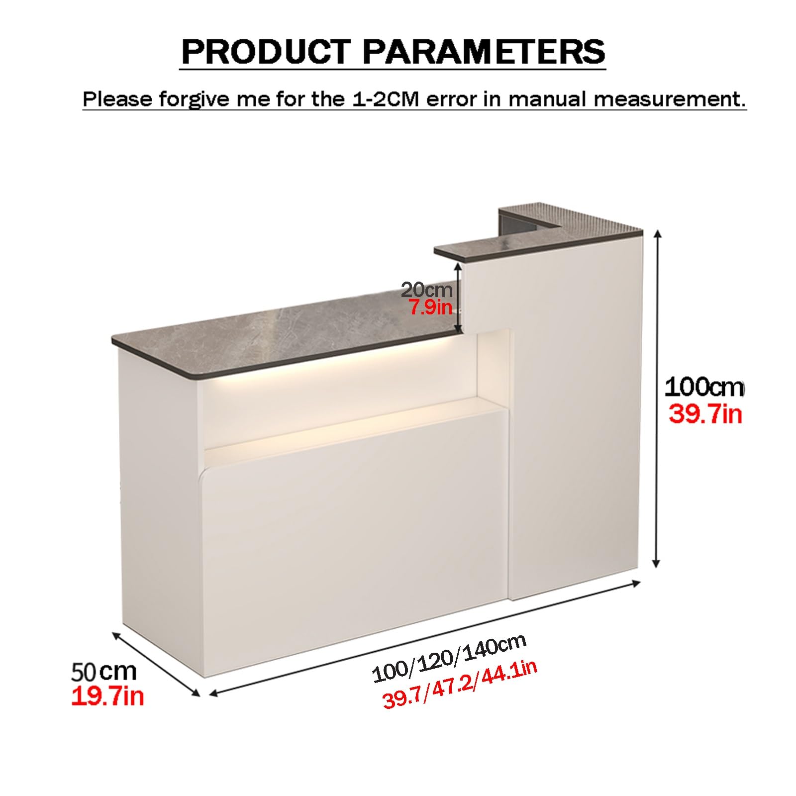Mostrador de recepción Moderno en Forma de L,mostrador de recepción con cajones con Cerradura,Mesa de recepción con luz, for Tienda de conveniencia y Tienda de Ropa(Gray,L120cm/47.2in)