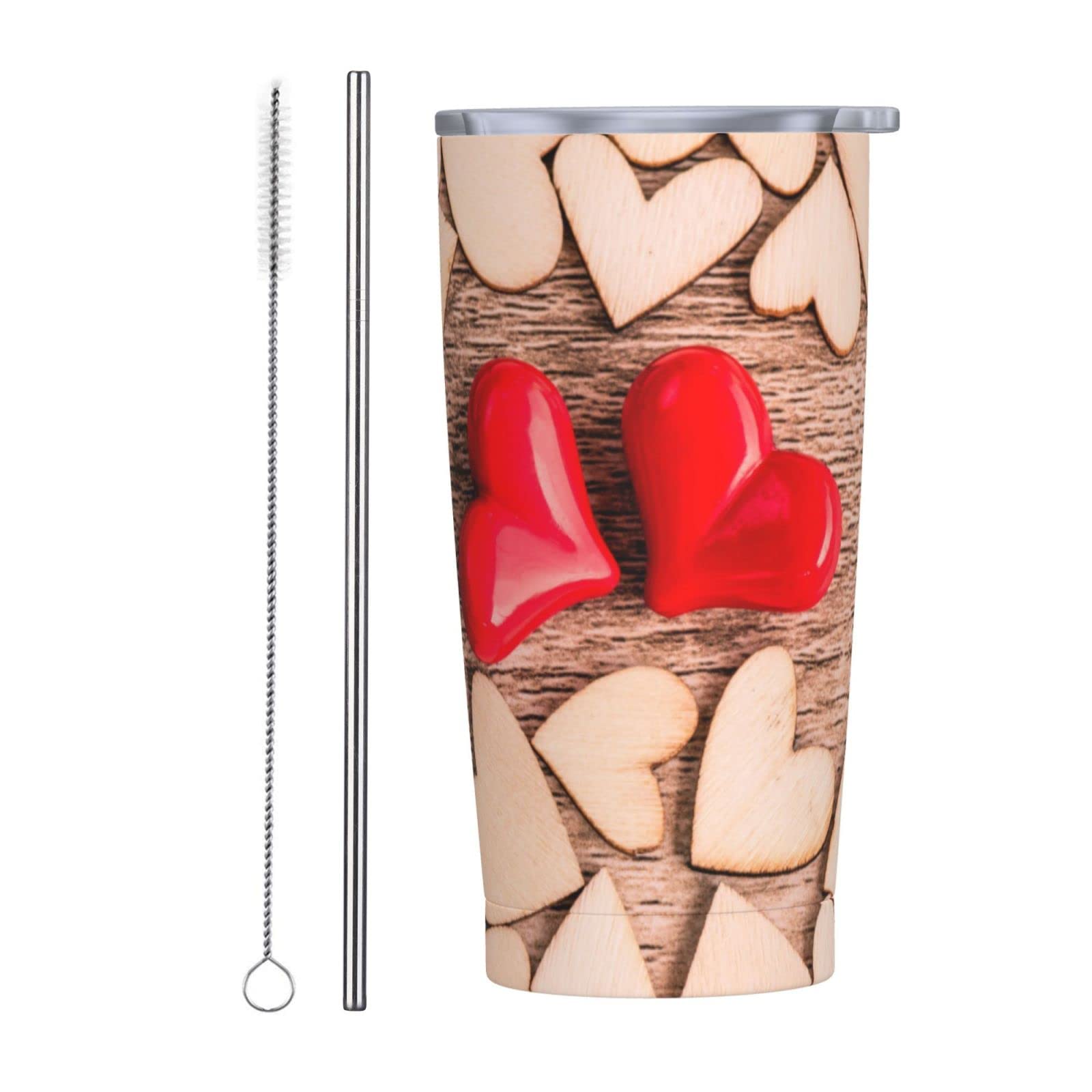 Gobelet de 591 ml en acier inoxydable à double paroi isotherme avec motif de cœurs rouges