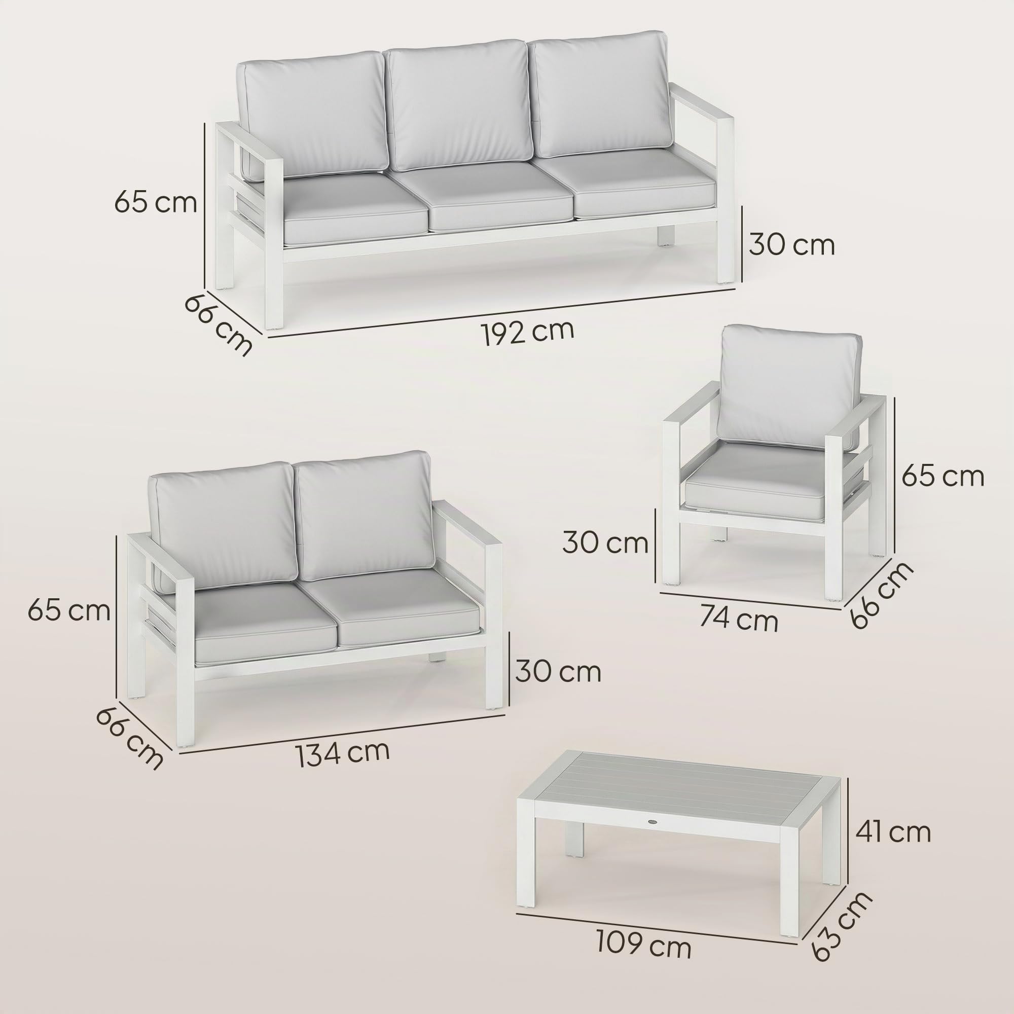 Outsunny Set Salotto da Giardino 5 Pezzi in Alluminio Divano Bianco