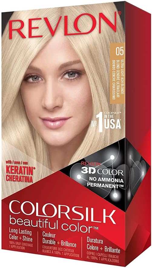 Revlon colorsilk Beautiful Color, 05 Ultra Light Ash Blonde 1 Count (Pack of 1) | Permanent hair colour enriched with keratin, rich, long-lasting colour, 100% white coverage, ammonia-free