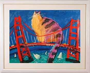 じゃん様 マイケルルー　猫　画題Fuzzy on GG Bridge Amazon.co.jp: マイケル・ルー Fuzzy on GG Bridge ポップアート 絵画