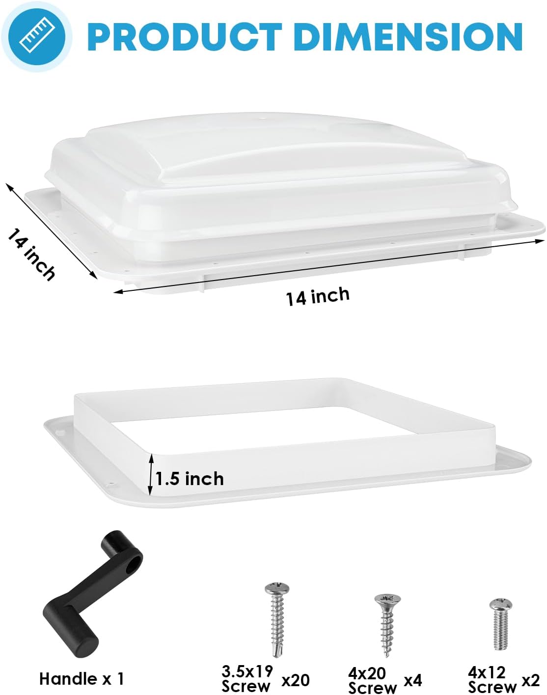 Kohree RV Roof Vent Fan 14" x 14" for Camper Trailer, Universal RV Bathroom Exhaust Vent with 12V RV Fan, RV Camper Exhaust Fan with 6" Blades