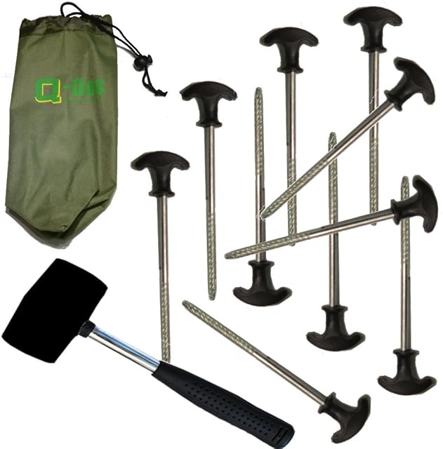 Bivvy Pegs x 10 with Mallet for Fishing Bivvy / Umbrella