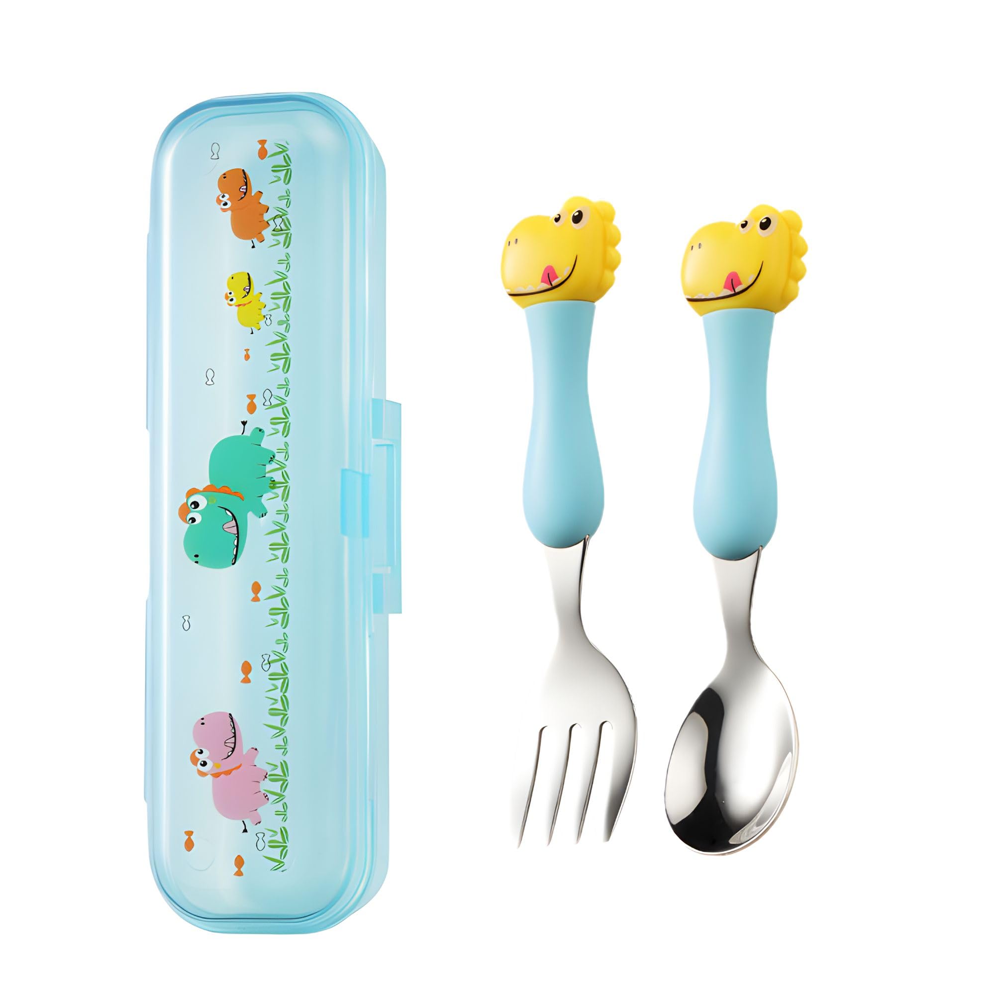 Hian Kids Feeding Spoon & Fork Set – 304 Stainless Steel Children’s Cutlery with Cute Design Handles, Safe Rounded Edges, Easy Grip & Travel Carry Case Included, Pack of 2 (Blue Color)-picture-27