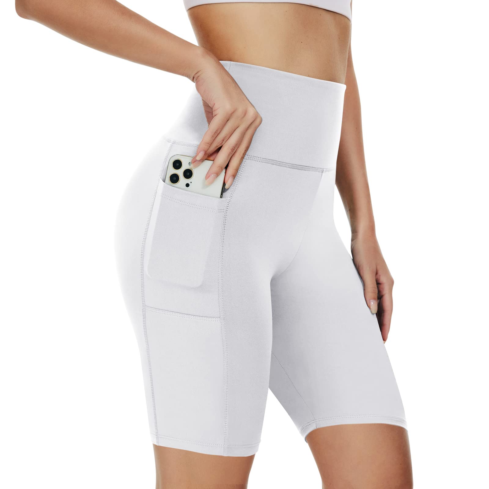 AMIYOYO Radlerhose Damen mit Taschen Leggings Sporthose Kurze High Waist Blickdicht Sportshorts Dehnbar Hotpants Bequem für Yoga Fitness Gym Sommer