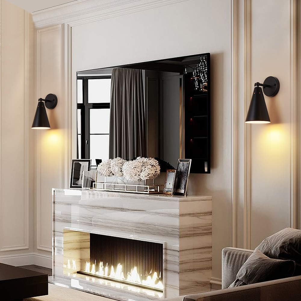 Black Industrial Wall Sconces Set of Two,Rustic Metal Lighting,Farmhouse Wall Sconce Fixture Bronze Finish Vintage Edison Arm Swing Wall Lights for Bedroom,Living Room,Reading,Kitchen