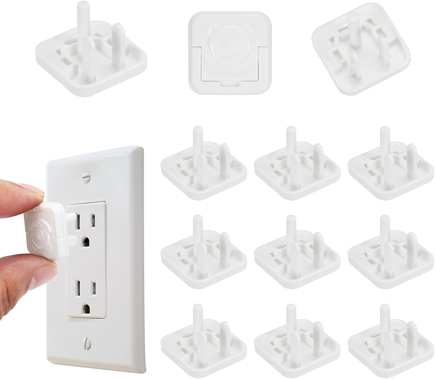 MECCANIXITY 12 Pack Outlet Covers Proofing, Electrical Safety Plug Covers Outlets Socket Proof Caps Easy Install Plug Power Sockets Protectors for 3-Prong Power Wall Plate, Square Cute White